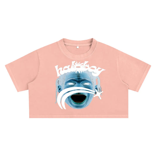 Haloboy Blue Jack Cropped T-Shirt Pink